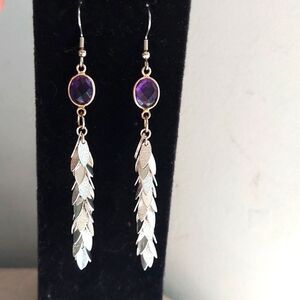 Handcrafted Sterling Silver Amethyst Hanging Earrings Nwot